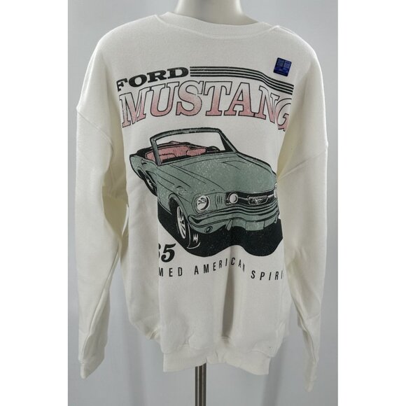 Grayson Threads Women's Ford Mustang Sweatshirt Crew Neck Off White Pink 1965 Md - Picture 1 of 8